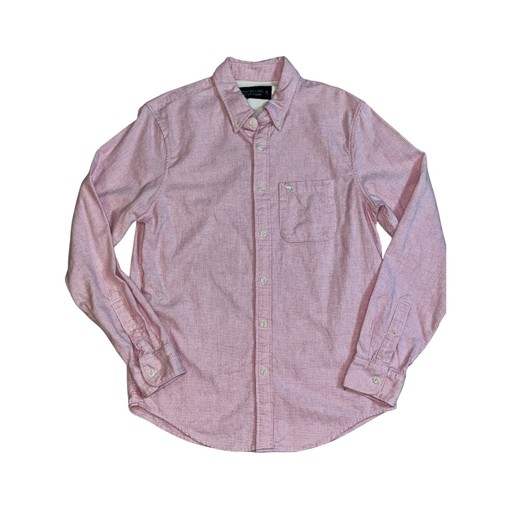 Abercrombie & Fitch Soft Flannel Shirt Men M Pink Houndstooth Button Down Cotton - Picture 2 of 12